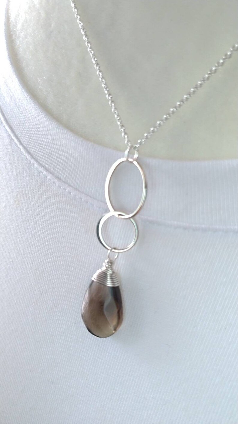 Smokey Quartz Pendant Sterling Silver Links Necklace Gift for Her Smokey Quartz Necklace Sterling Silver Pendant Gemstone Necklace