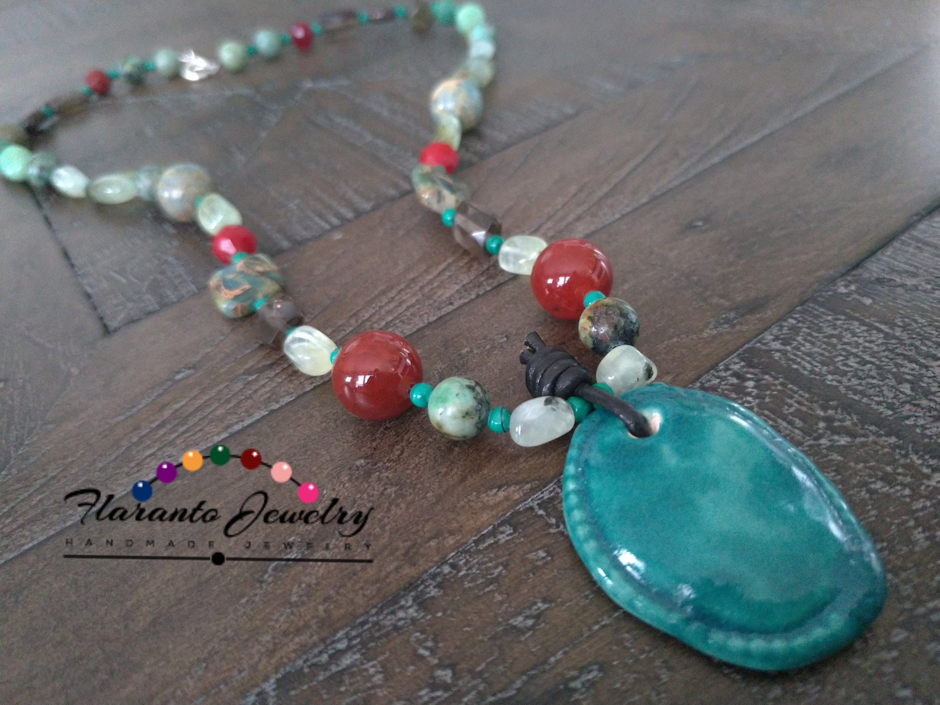 Multicolor Necklace, Green and Red Necklace, Kazuri Necklace 