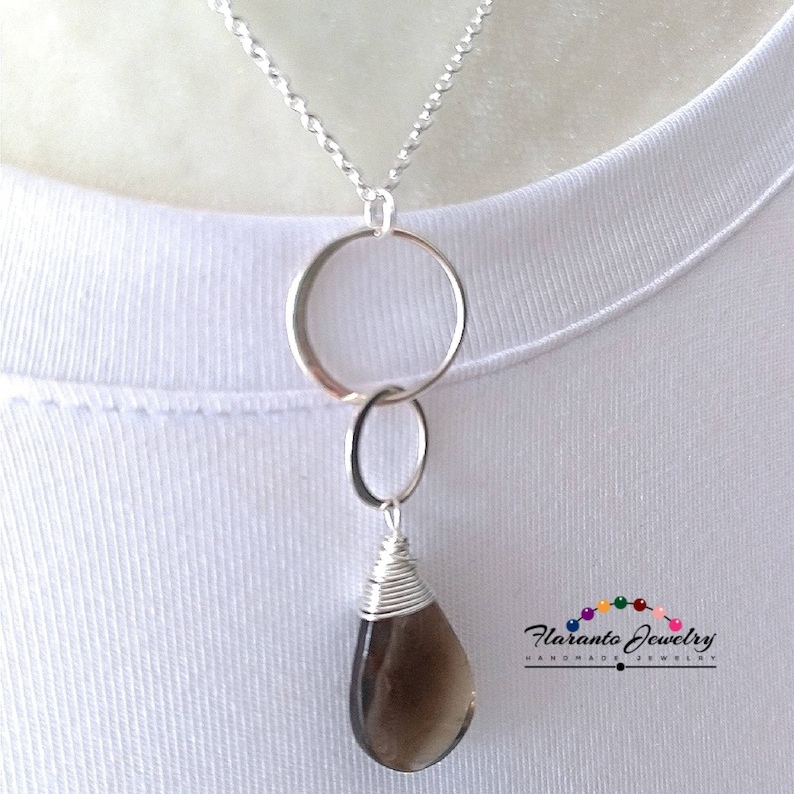 Smokey Quartz Pendant Sterling Silver Links Necklace Gift for Her Smokey Quartz Necklace Sterling Silver Pendant Gemstone Necklace