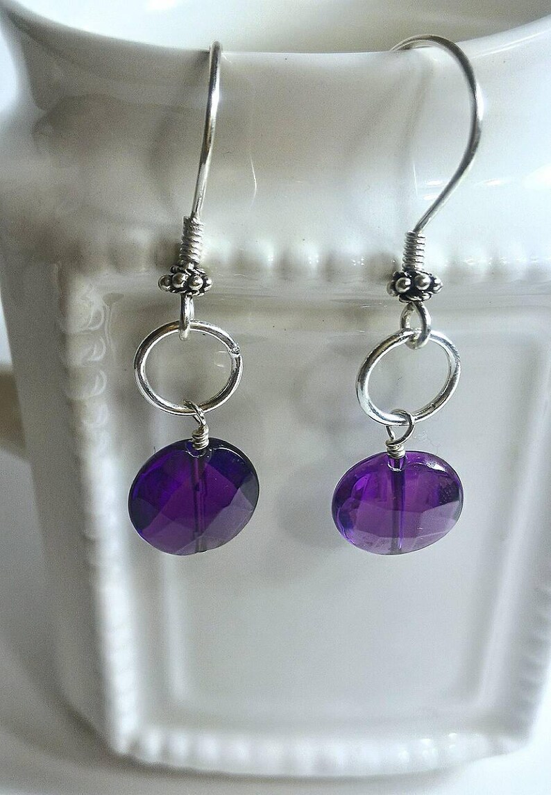 Ring Earrings Faceted Amethyst Quartz Earrings Holiday Gift Sterling Silver Earrings Purple Earrings Quartz Earrings Valentine Gift
