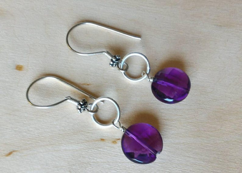 Ring Earrings Faceted Amethyst Quartz Earrings Holiday Gift Sterling Silver Earrings Purple Earrings Quartz Earrings Valentine Gift