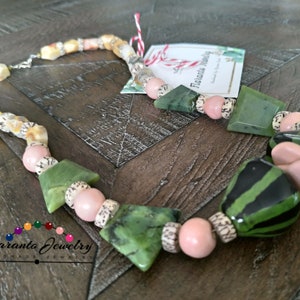 Kazuri and Green Onyx Necklace, Crazy Lace Agate Necklace, Gemstones Necklace, Sterling Silver Necklace, Africa Necklace, Ethnic Necklace