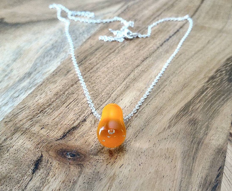 Vintage Orange Lampwork Chain Pendant, Sterling Silver Pendant, Glass Teardrop Necklace, Lampwork Bead Necklace, Gift for Her image 5