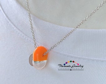 Vintage Orange Lampwork Kette Anhänger, Sterling Silber Anhänger, Glas Teardrop Halskette, Lampwork Perlenkette, Geschenk für Sie