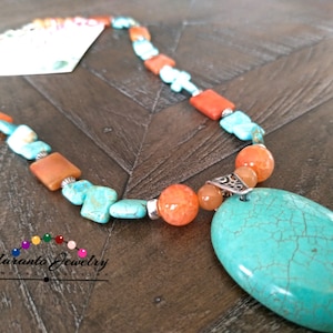 Blue Howlite Pendant Necklace, Gemstones Necklace, Sterling Silver Necklace, Carnelian Necklace, oval Pendant Necklace, Free Shipping