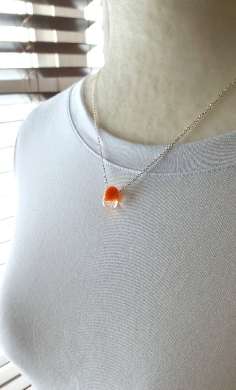 Vintage Orange Lampwork Chain Pendant, Sterling Silver Pendant, Glass Teardrop Necklace, Lampwork Bead Necklace, Gift for Her image 7