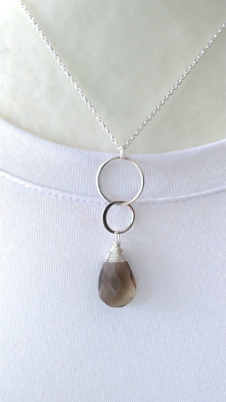 Smokey Quartz Pendant Sterling Silver Links Necklace Gift for Her Smokey Quartz Necklace Sterling Silver Pendant Gemstone Necklace