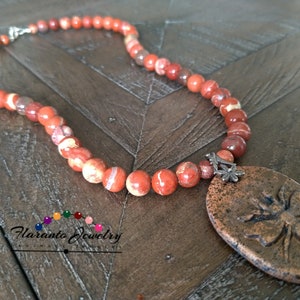 Hornet Pendant and Red Jasper Necklace, Gemstones Necklace, Sterling Silver Necklace, Flower Bail Necklace, Jasper Necklace, Gift for Her
