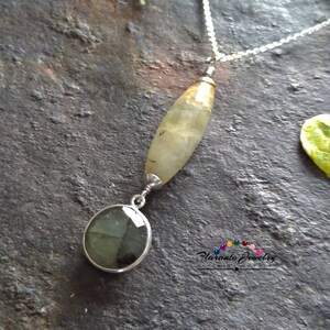 Labrodorit und Prehnit Anhänger, Sterling Silber Halskette, Sterling Silber Anhänger und Kette, Edelstein-Kette-Anhänger, Geschenk für Sie