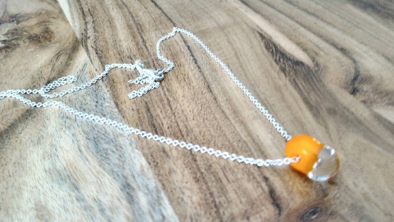 Vintage Orange Lampwork Chain Pendant, Sterling Silver Pendant, Glass Teardrop Necklace, Lampwork Bead Necklace, Gift for Her image 6