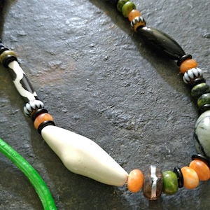 Agate and Kazuri Necklace,Black Onyx Tube Necklace,Calcite Necklace,African Turquoise Necklace,Sterling Silver Necklace,Ghana Beads Necklace