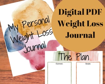 Personal Weight Loss Journal, self commitment journal, Weekly Weigh In tracker, Measurement Tracker, Goals and Rewards, Pounds Lost page