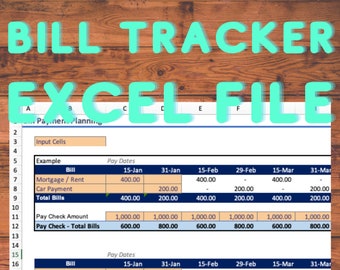Bill Payment Plan, Credit Card Tracker, Editable Excel File, Digital Download, Earnings and Bill Tracker, Bill Pay Planner, Budget Tracking