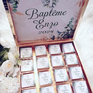 Box of 16/32/48 personalized chocolates, wedding, girl boy baptism birth party gift