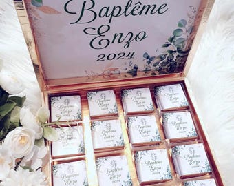 Box of 16/32/48 personalized chocolates, wedding, girl boy baptism birth party gift