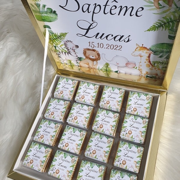 Boîte de  16/32/48 chocolats personnalisés , mariage , Fille Garçon Baptême Naissance Fête  Offrir Cadeau