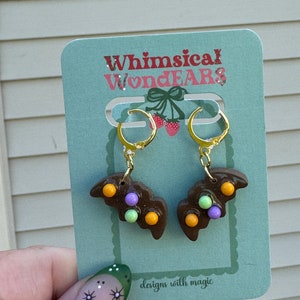 Little Debbie Snack Halloween Bat Inspired Frosted Brownie Clay Dangle Earrings