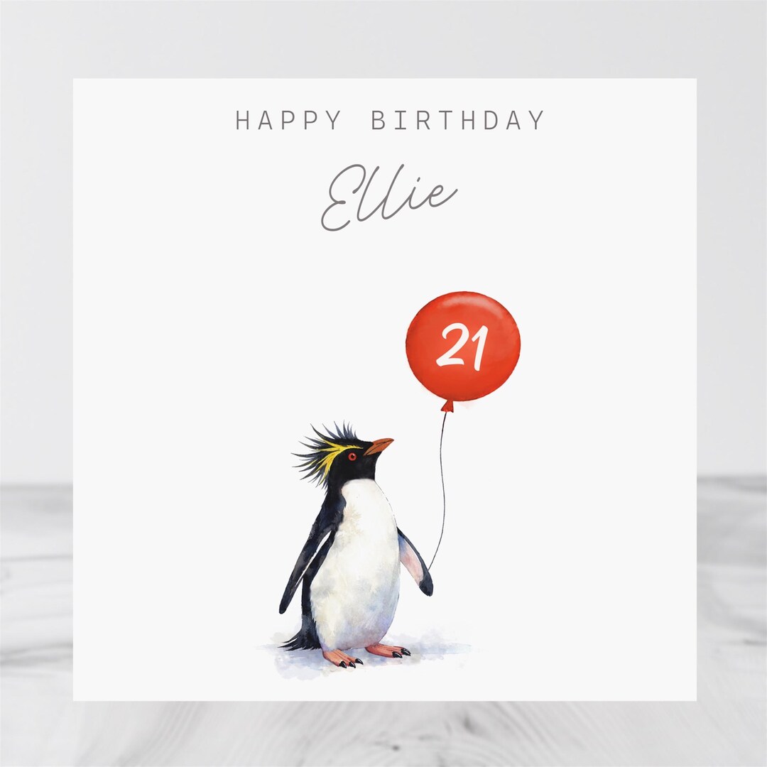Personalised Penguin Birthday Card – Custom Name & Age – Handmade With ...