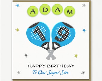Padel Handmade Personalised Birthday Card, ages 10 to 99, Eco-friendly