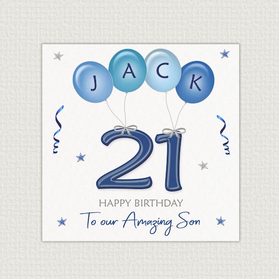Personalised 21st Birthday Card for Son, Grandson, Nephew, etc, blue