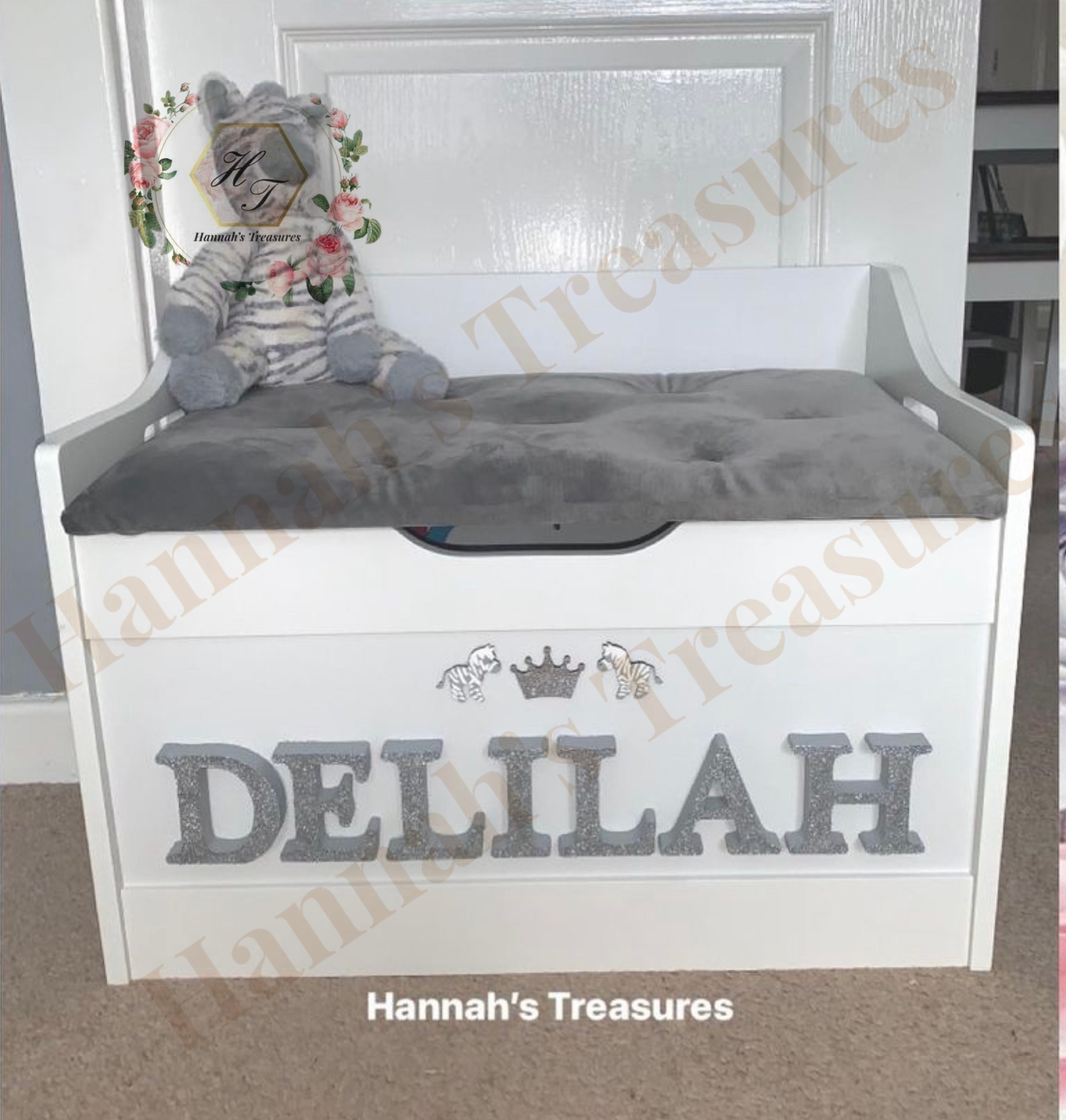 The Lola Toy Box With a Plush Velvet Cushion Lid &buttons. Hannahs