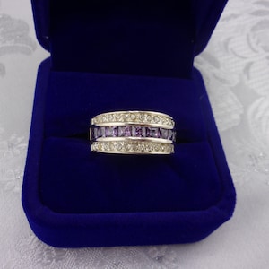 Amethyst Steine - 925 Sterling Silber Ring - Klare Swarovski Kristalle - Bling Schmuck - Lila Schmuck - Geschenk für Sie