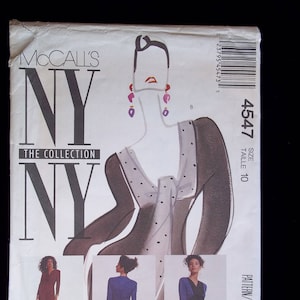 May include: A sewing pattern for a dress with a V-neck and long sleeves. The pattern is from McCall's NY Collection and is size 10. The pattern includes instructions for making the dress in two different styles.