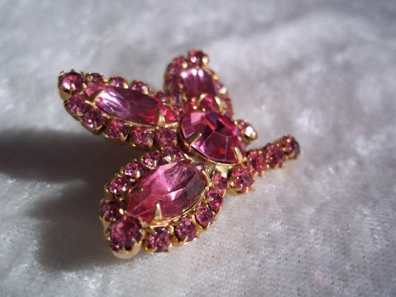 Vintage Retro 60's Rose Pink Rhinestone Pin, Vint… - image 2