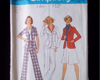 Retro 70&#39;s Charlie&#39;s Angels Blazer & Bell Bottoms Sewing Pattern- Simplicity 6876- Size 10 Bust 32 1/2 -   Farrah Fawcett Fashion