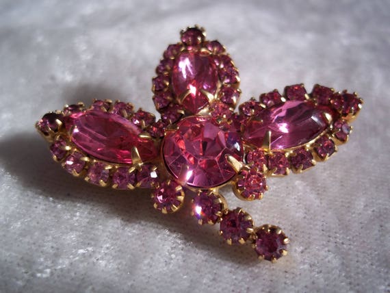 Vintage Retro 60's Rose Pink Rhinestone Pin, Vint… - image 3