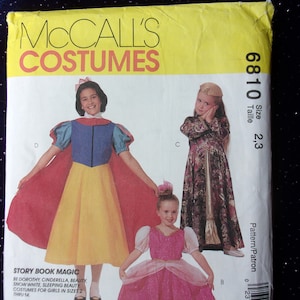 Snow White, Belle, Dorothy Costume Sewing Pattern- Vintage 90&#39;s McCall&#39;s 6810- Girls Size 2-3 Bust 21&quot;-23&quot; or 12-14 Bust 30&quot;- 32&quot; -UNCUT