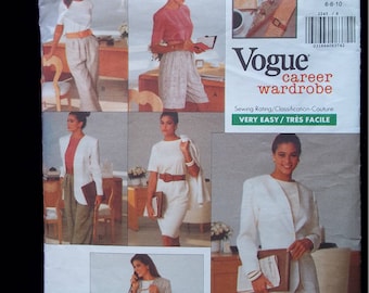 Vogue Vintage Suit Pattern, Single Breasted Lined Jacket, Pleated Pants, Pullover Dress & Shell Sewing Pattern Vogue 2245 Size 6-8-10 UNCUT
