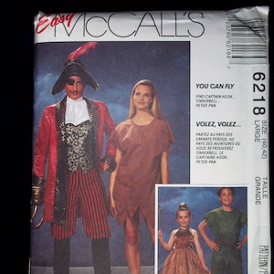 Disney Peter Pan, Captain Hook & Tinkerbell Couples Costume Sewing Pattern- McCall&#39;s 6218- Adult Size LG, Kids Sizes 2-4, 5-6, 7-8 UNCUT