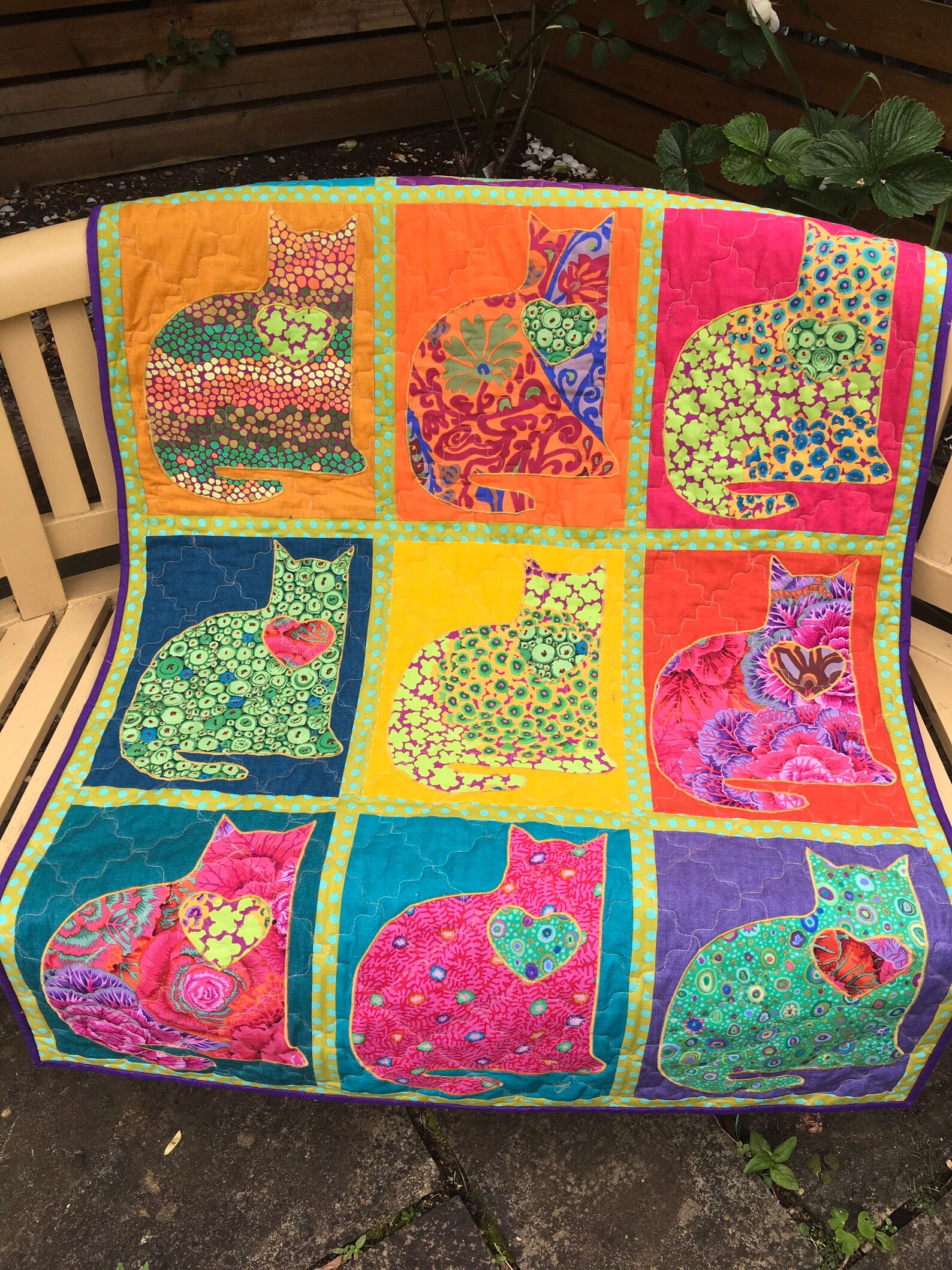 Kaffe Fassett Cat Appliqué Patchwork Quiltthrow Etsy