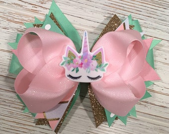 Unicorn hair bow, unicorn hairbow, unicorn hair clip, pink hair bow, pink hairbow, pink hair clip, mint hair bow, mint hairbow
