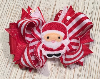 Red and White Santa Clause Christmas hair bow, Christmas hairbow, Christmas bow, Santa hairbow, Santa bow, Christmas hair clip