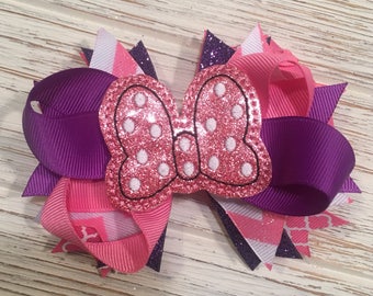 Pink and Purple Minnie Mouse hair bow, Minnie hair bow, Minnie hairbow, Minnie hair clip, Disney hair bow, Disney hairbow, Disney hair clip