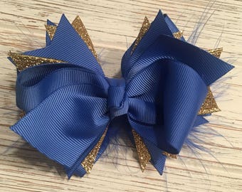 Blue and Gold hair bow, Blue and Gold hairbow, Blue hair bow, Gold hair bow, Blue hairbow, Gold hairbow, Blue hair clip, Gold hair clip