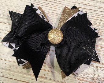 5" Black and Gold hair bow, black and gold hairbow, black hair bow, black hairbow, gold hair bow, gold hairbow, gold glitter hair bow