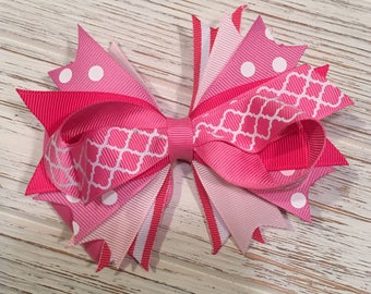 5" Pink polka dot hair bow, pink hairbow, pink bow, pink hair clip, hot pink hair bow, light pink hair bow, hot pink hairbow, pink bow