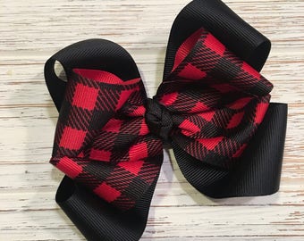 Black and red buffalo plaid hair bow, buffalo plaid hairbow, plaid hair bow, plaid hairbow, plaid hair clip, red and black hair bow
