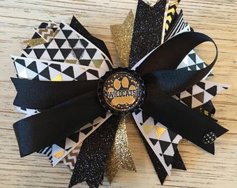 black and gold wildcat hair bow, black and gold hair bow, black and gold hairbow, wildcat hairbow, wildcat hairbow, mascot hair bow