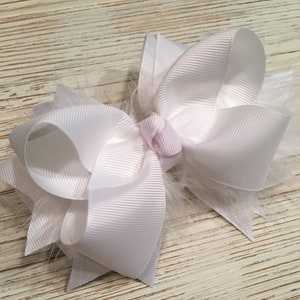 white hair bow, white hairbow, white hair clip, boutique hair bow, fluff hair bow, OTT hair bow