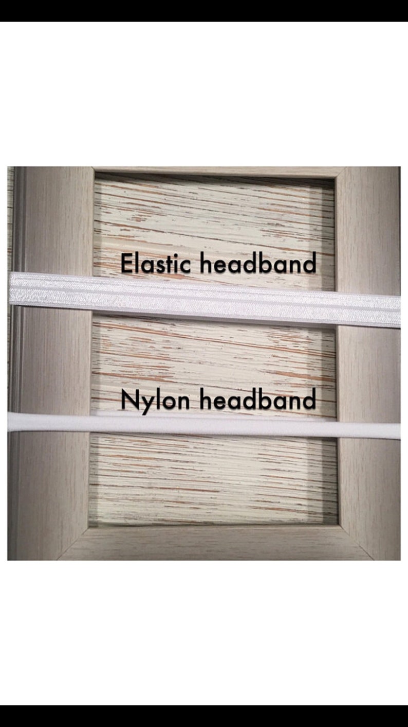 May include: Two white elastic headbands, one labeled "Elastic headband" and the other labeled "Nylon headband".