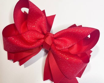 Red glittered hair bow, red hair bow, red hairbow, red hair clip, Solid red hair bow, Glitter hair bow, solid color hair bow, custom hairbow