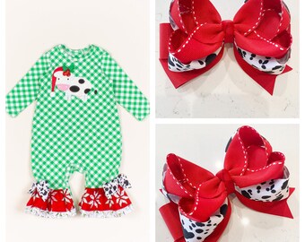 Made to match RicRac & Ruffles Cowbells Ring hair bow, Cow hairbow, M2M Ricrac hair bow, Christmas hair bow, Holiday hair bow