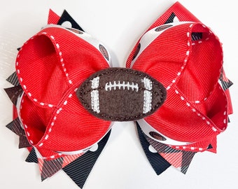 Red football hair bow, mascot hair bow, black football hair bow, football hair bow, custom football hair bow, football hair clip, sports bow