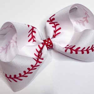 Baseball hair bow, Baseball hairbow, Baseball hair clip, Red hair bow, White hair bow, red and white hair bow, large baseball hair bow