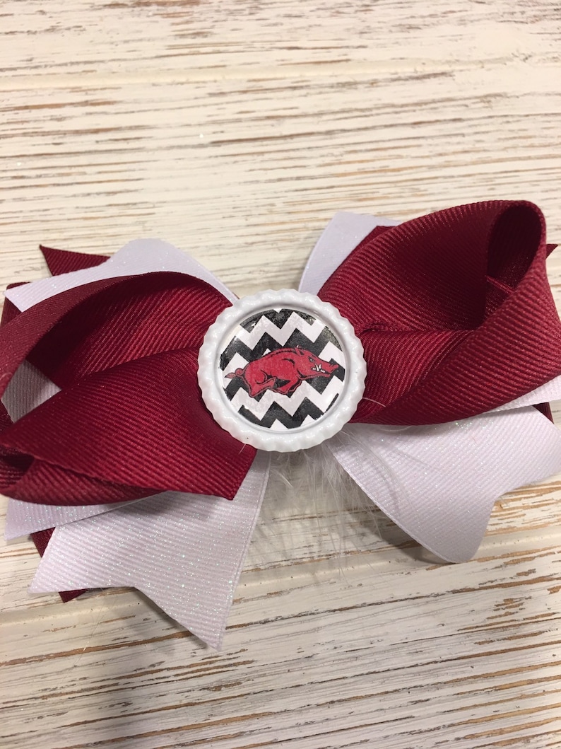 Razorback Ribbon Red and White Arkansas Razorback Hair Bow, Arkansas Hair Bow, Arkansas ...