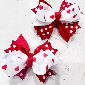 Red & White heart pig tail hair bow, Valentines pigtail, Valentines pig tail, Valentines hair bow, Red pig tail, heart hair bow